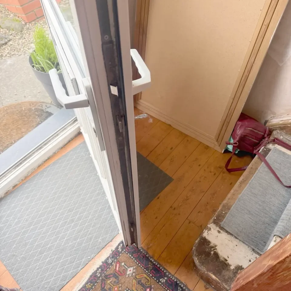 New multipoint lock mechanism professionally installed in UPVC door Holgate York showing quality hardware