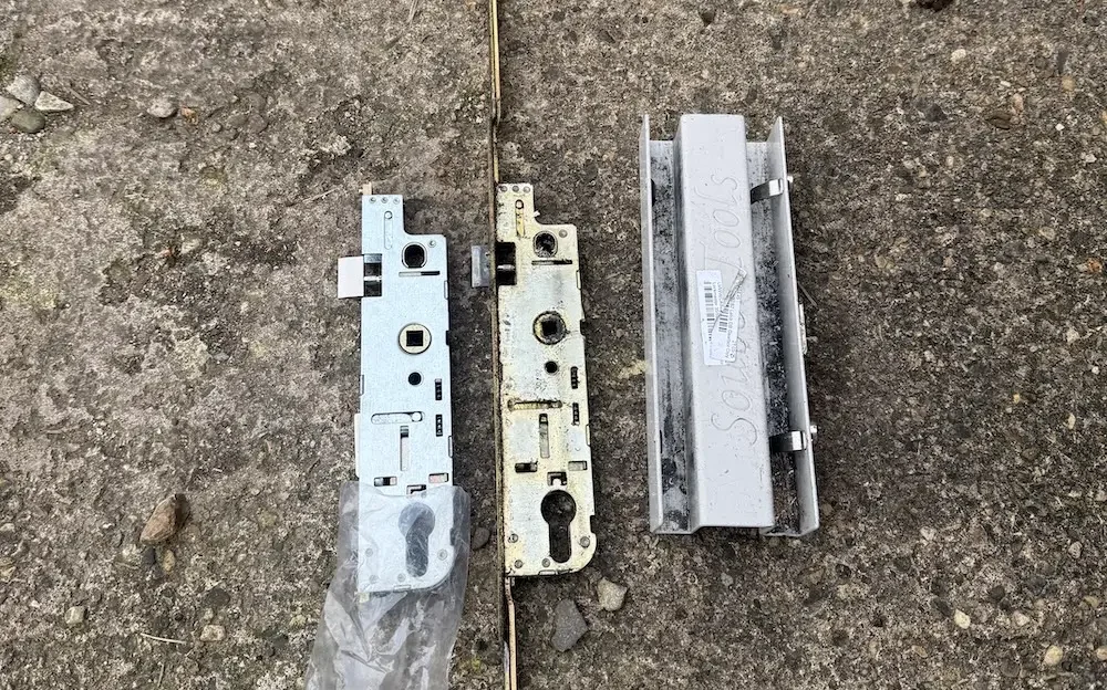 UPVC Door Lock Failure York: Mechanism Replacement 3 Comparison of old failed and new multipoint lock mechanisms side by side showing quality upgrade York locksmith