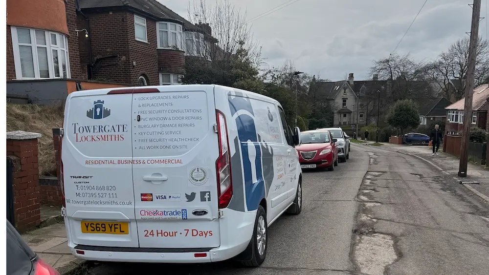 UPVC Door Lock Failure York: Mechanism Replacement 5 Towergate Locksmiths branded van parked in Holgate York YO24 showing local locksmith service